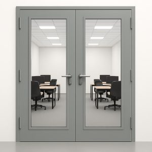 Дверь противопожарная двупольная с остеклением