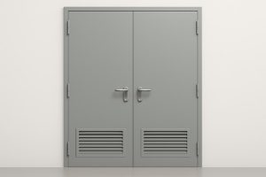 Дверь противопожарная двупольная с решеткой для вентиляции